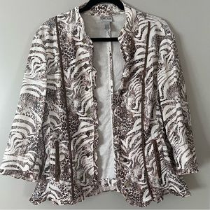 Chico's Linen Blend Size 3 Open Blazer Jacket
Brown Beige Animal Print